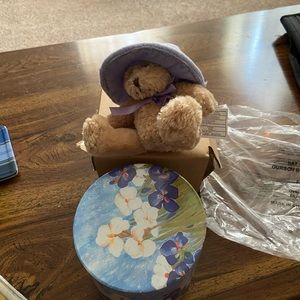 NIB Hat Box Teddy Bear purple hat cute